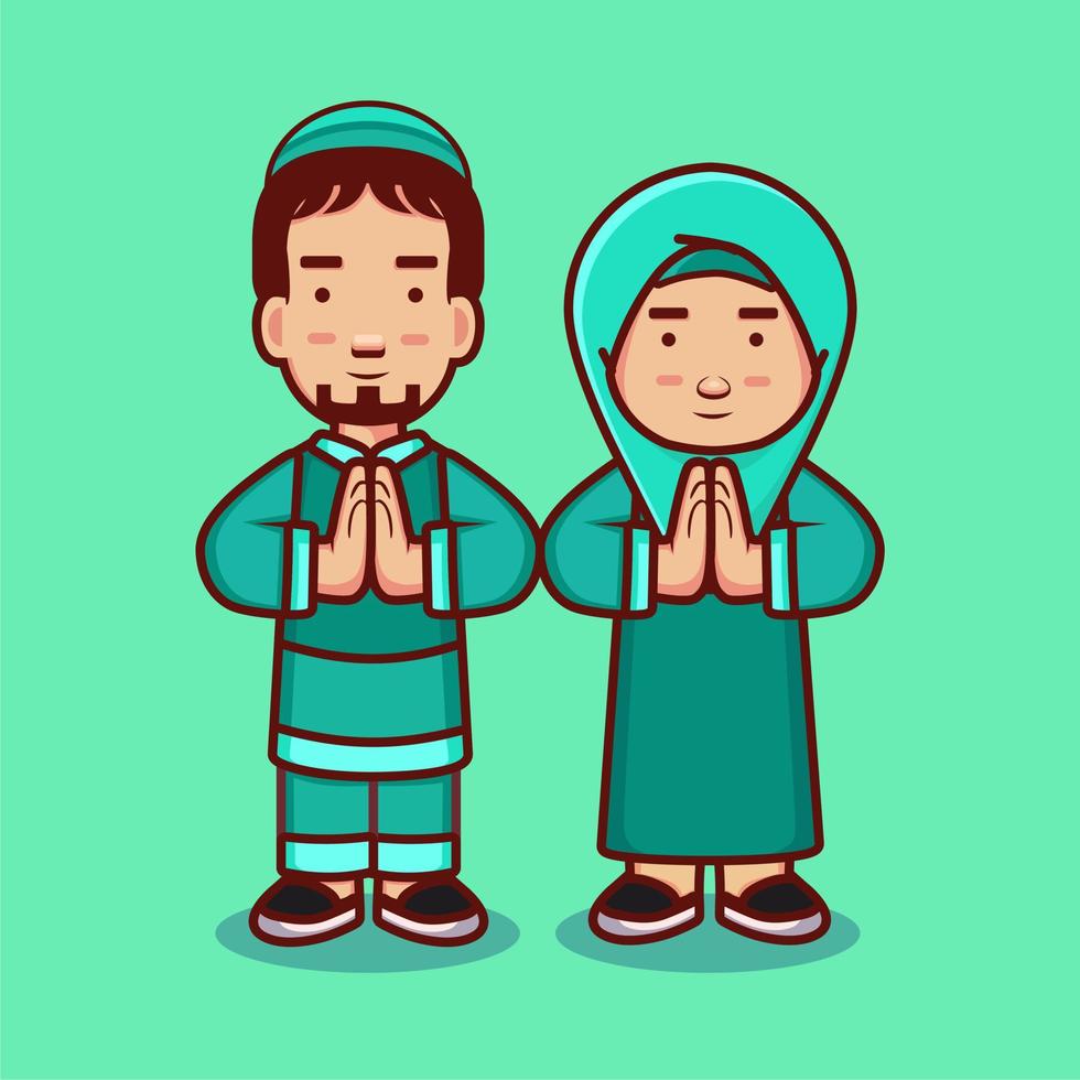 muslimische junge und mädchen zeichentrickfiguren vektor