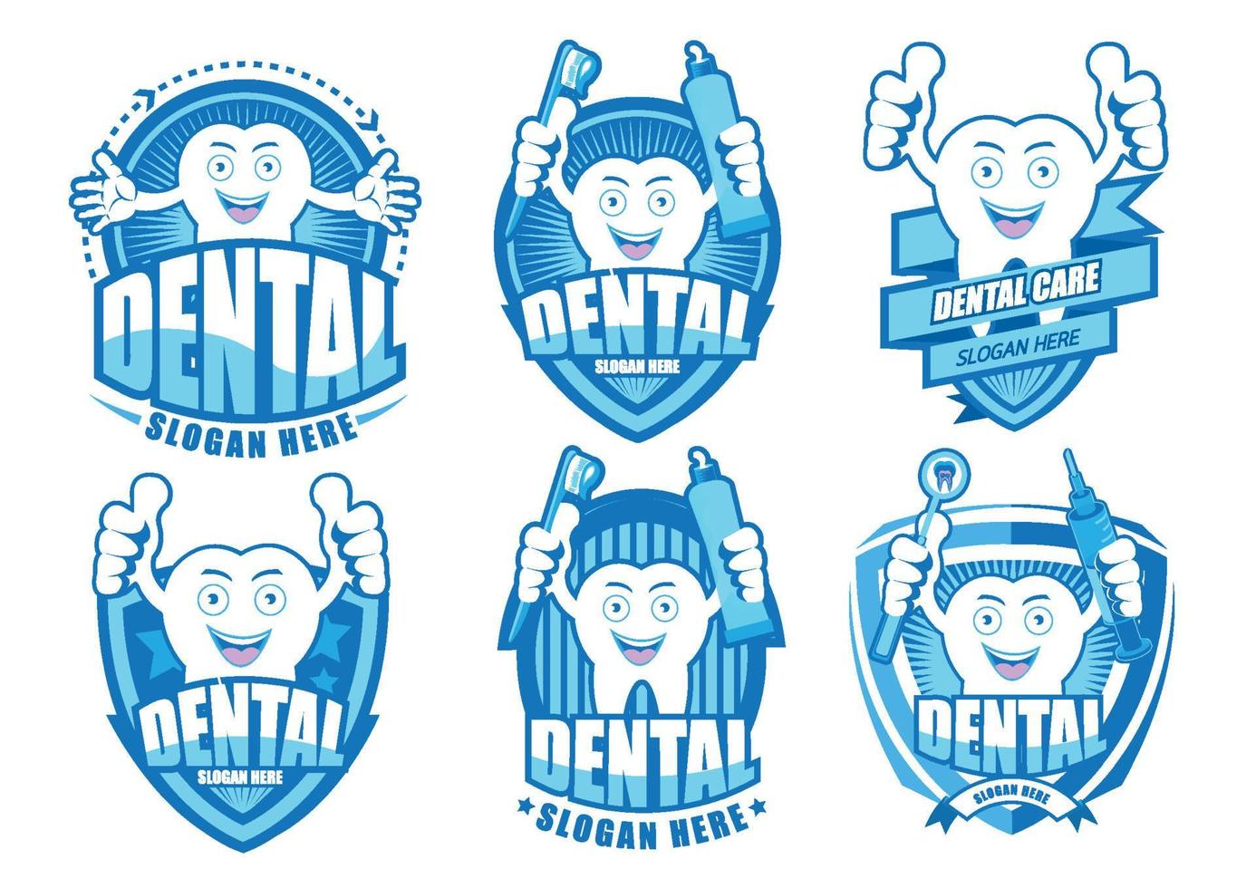 tecknad serie leende tand symbol set.det är Lycklig leende begrepp. vektor