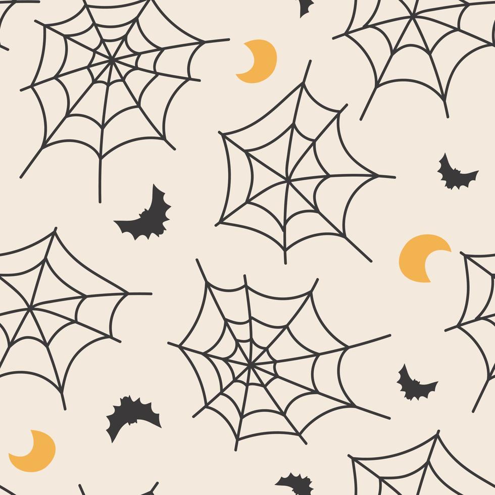 handgezeichnetes Spinnennetz und Fledermaus nahtloses Muster, niedlicher Halloween-Hintergrund, ideal für Banner, Tapeten, Verpackungen - Vektorbild. vektor