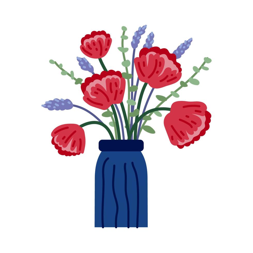 schöner blumenstrauß mit garten und wilden blumen vector flache illustration.