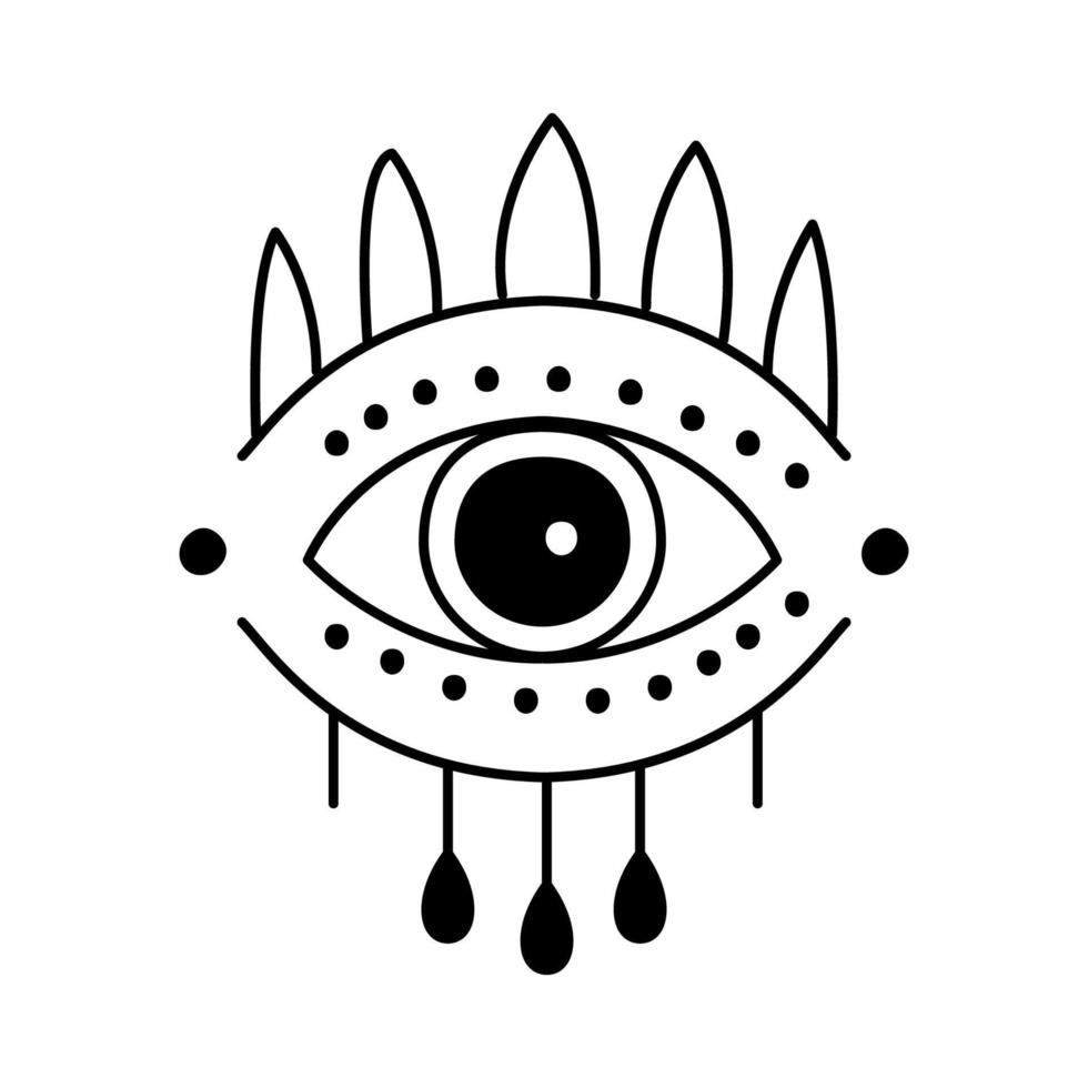 onda doodle eye. handritad trolldomsöga talisman, magisk helig symbol vektor