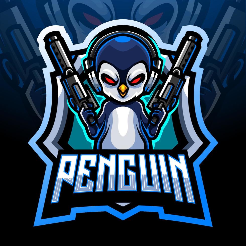 pingvin skyttar maskot. esport logotyp design vektor