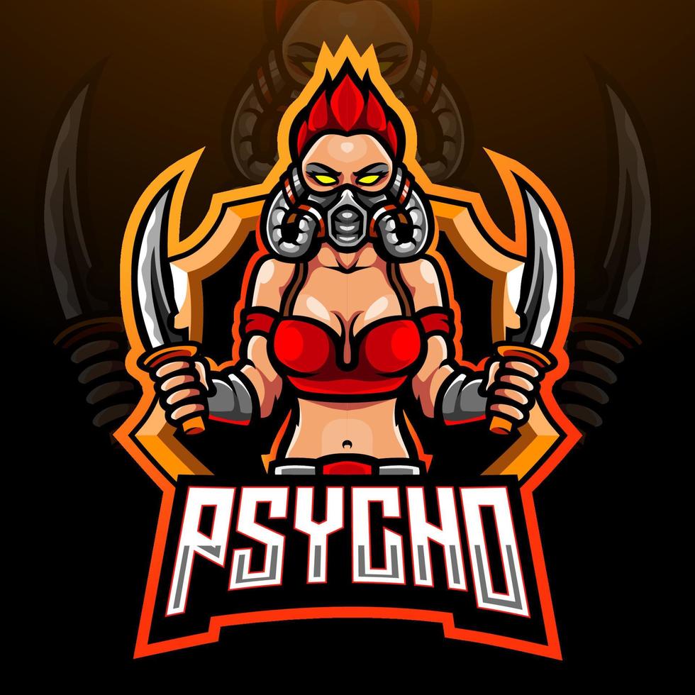 psycho esport logo maskottchen designdruck vektor