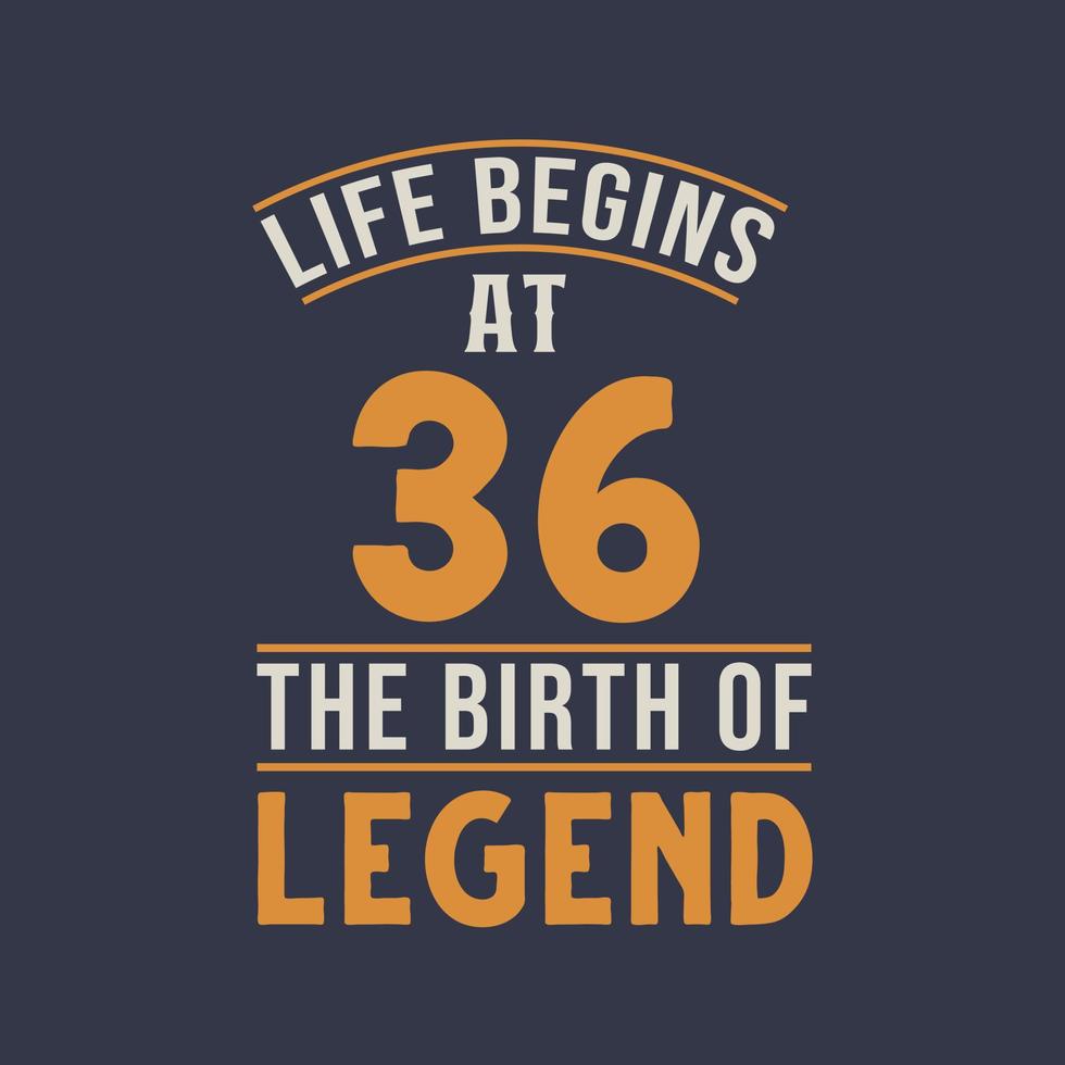 liv börjar på 36 de födelsedag av legend, 36: e födelsedag retro årgång design vektor