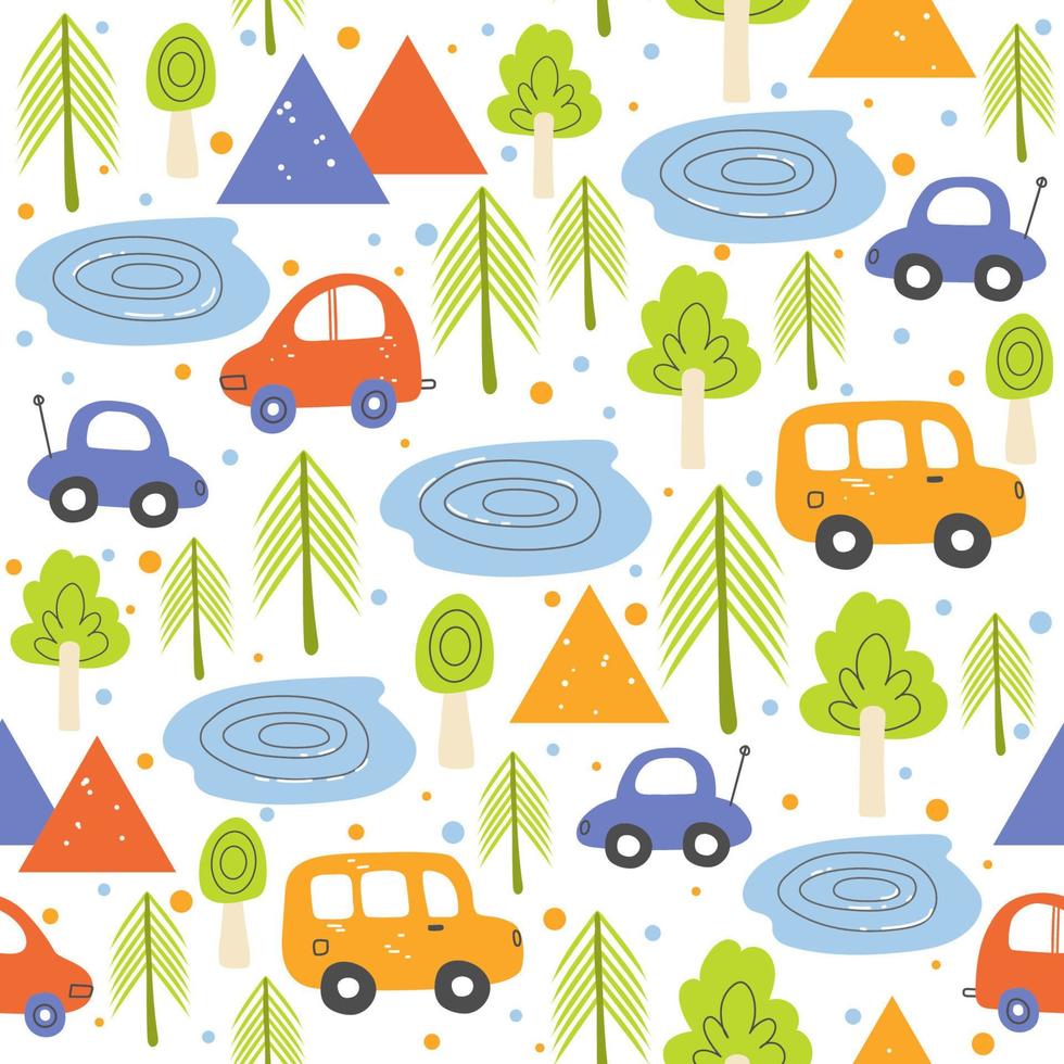 söt skog capming sömlös vektor mönster med bilar för barn textil-