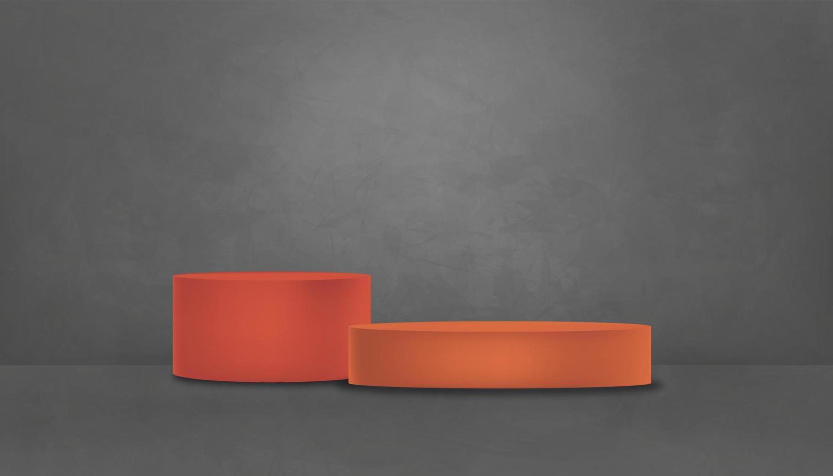 höst 3d visa podium orange stå i studio rum på mörk cement vägg texturerad bakgrund, vektor minimal baner för falla försäljning bakgrund, galleri rum i svart betong för höstlig presentation