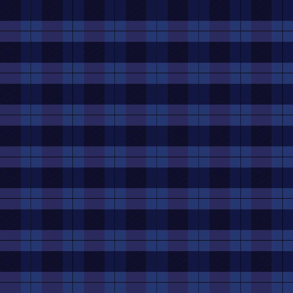 tartan karierter nahtloser musterhintergrund. Vektor endloses mehrfarbiges dunkles Karo-Plaid in blauem Ton für Textildesign, Flanellhemd, Decke, Überwurf. trendiger schottischer käfig, textur mit fischgrätenmuster