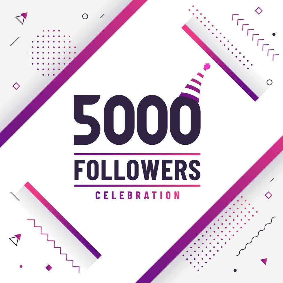 Danke 5000 Follower, 5.000 Follower feiern modernes, farbenfrohes Design. vektor