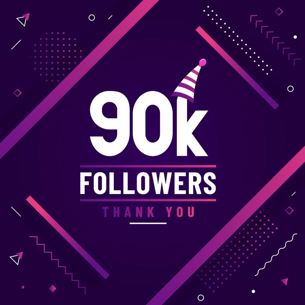 Danke 90.000 Follower, 90000 Follower feiern modernes, farbenfrohes Design. vektor