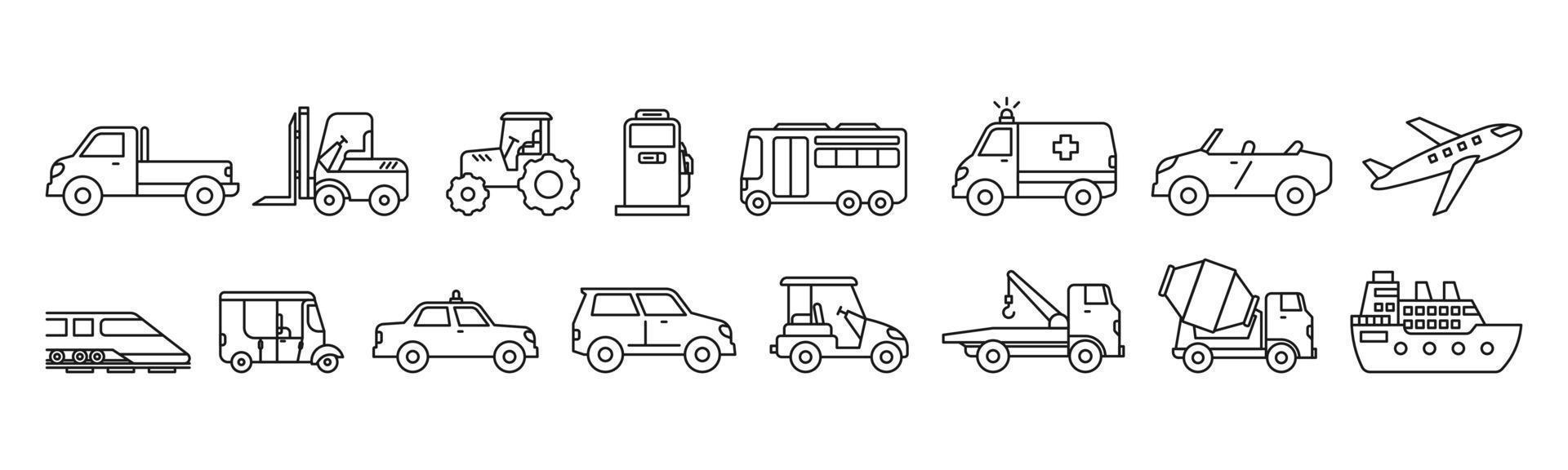 Transport-Linie Kunst Transport-Icon-Set-Design-Vorlage-Vektor-Illustration vektor