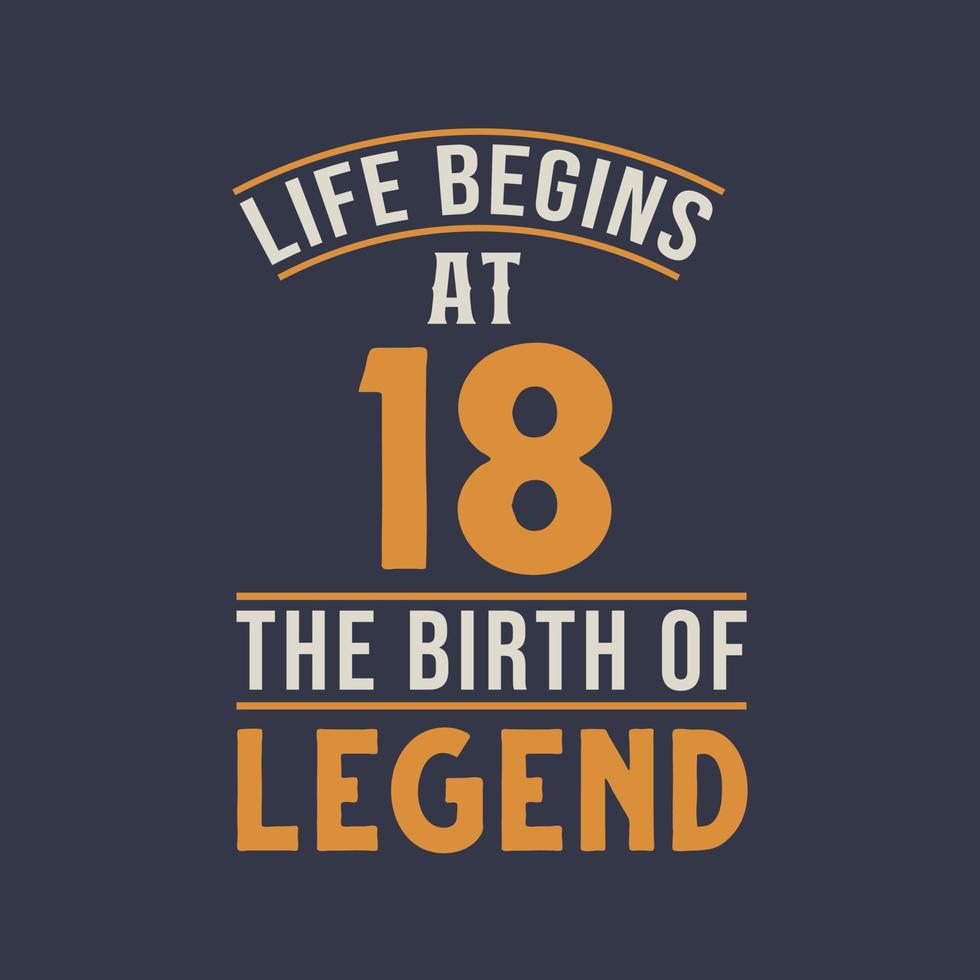 Das Leben beginnt mit 18, dem Geburtstag der Legende, Retro-Vintage-Design zum 18. Geburtstag vektor