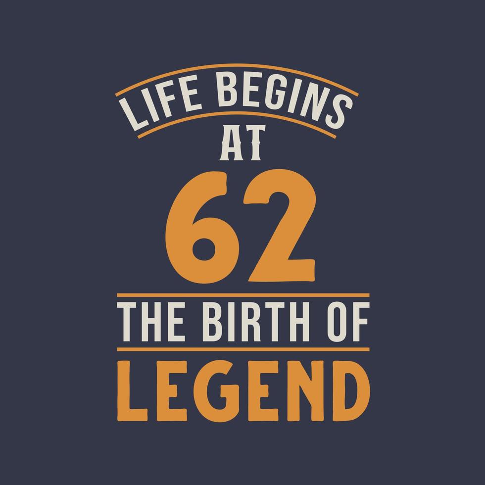 Das Leben beginnt mit 62, dem Geburtstag der Legende, Retro-Vintage-Design zum 62. Geburtstag vektor
