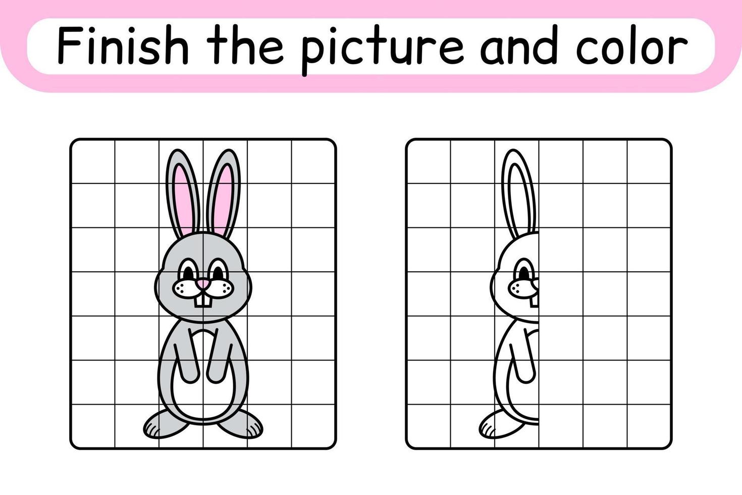 slutföra bilden kanin. kopiera bilden och färgen. avsluta bilden. målarbok. pedagogiskt ritövningsspel för barn vektor