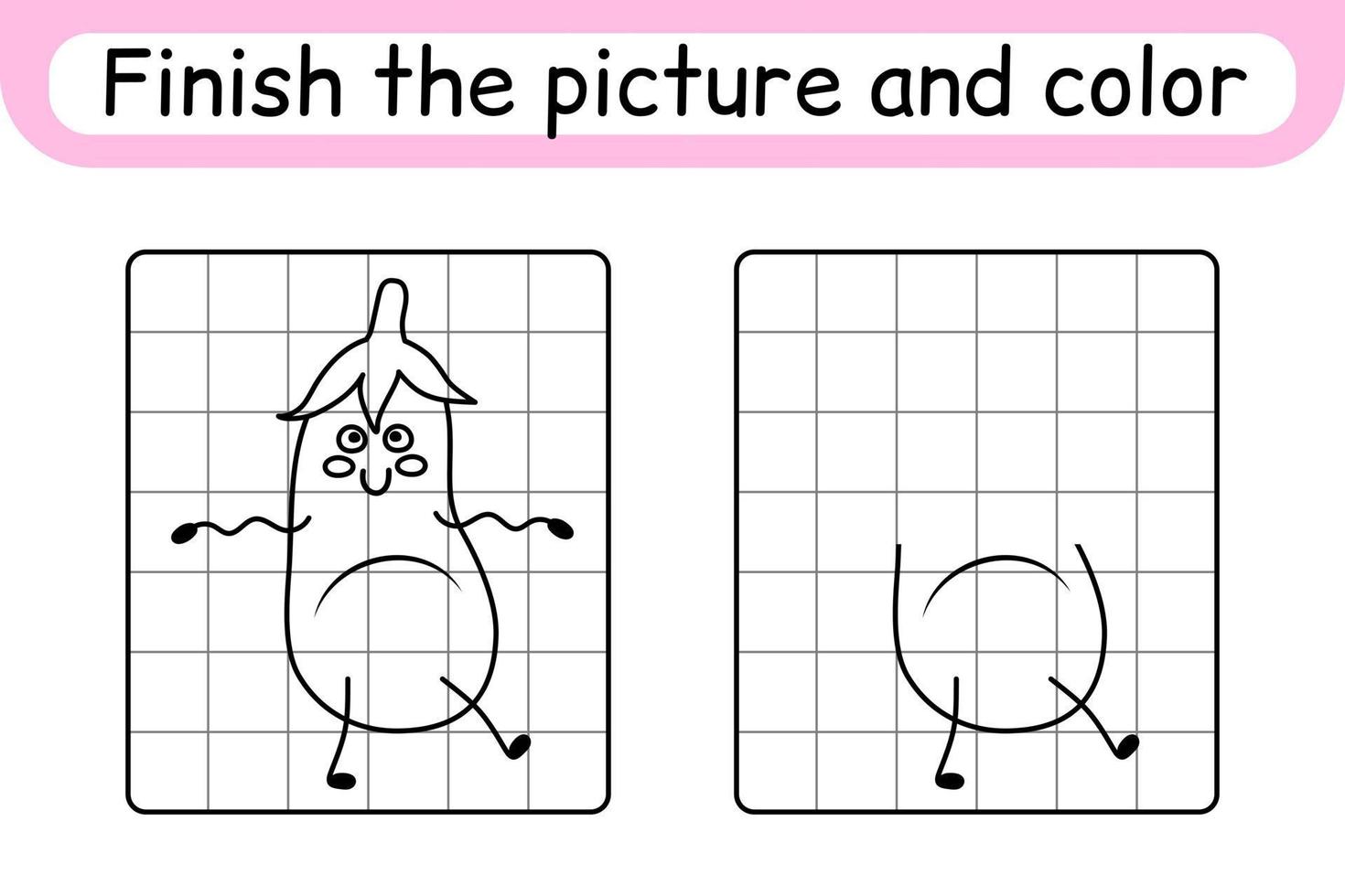 slutföra bilden aubergine. kopiera bilden och färgen. avsluta bilden. målarbok. pedagogiskt ritövningsspel för barn vektor