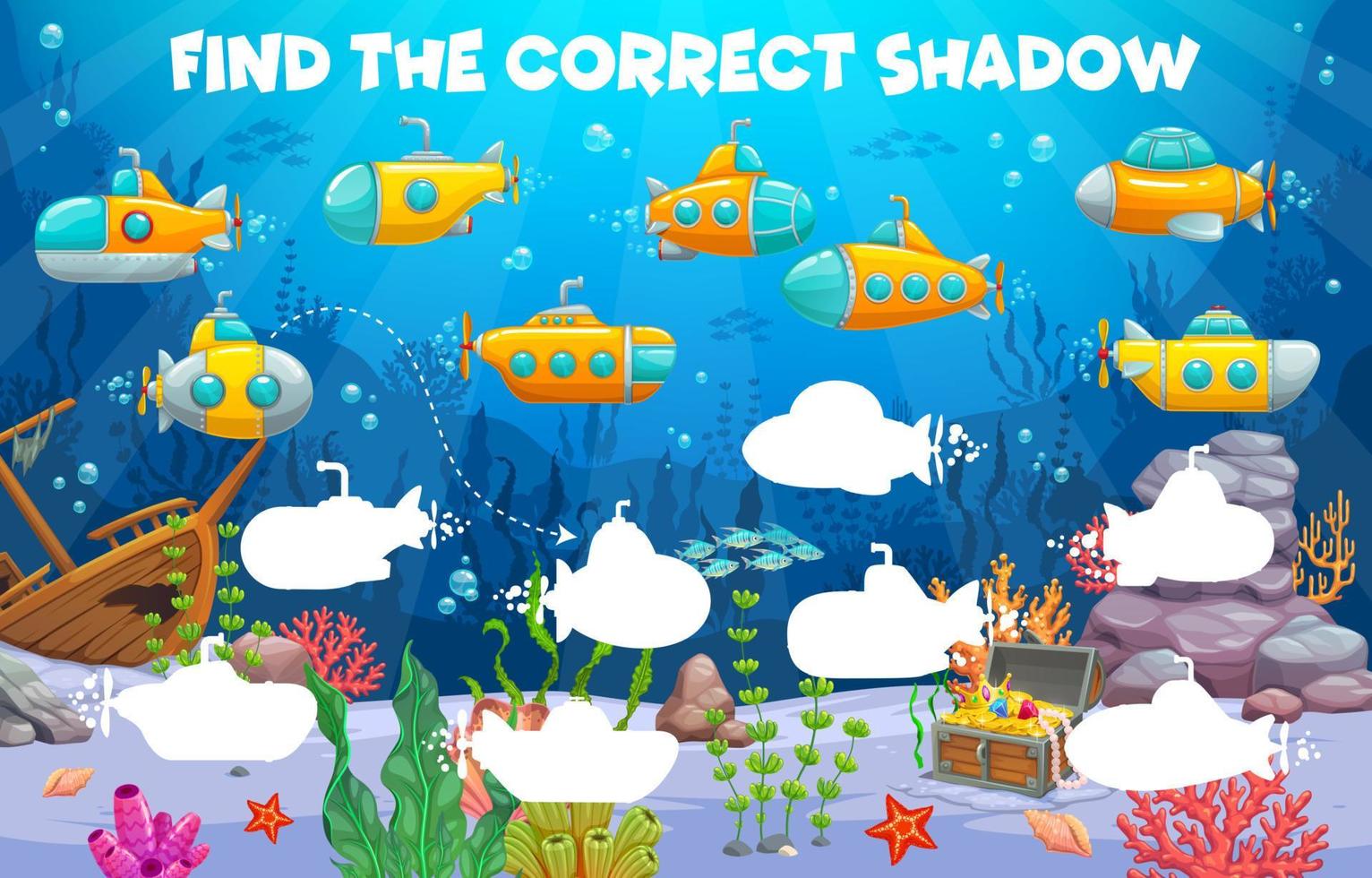 Finden Sie den richtigen Schatten von Unterwasser-U-Booten vektor