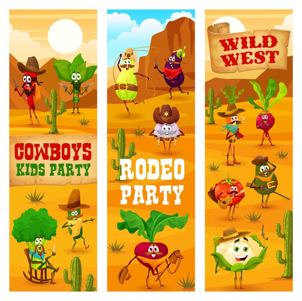 Rodeo-Cowboy-Party-Cartoon-Gemüsefiguren vektor