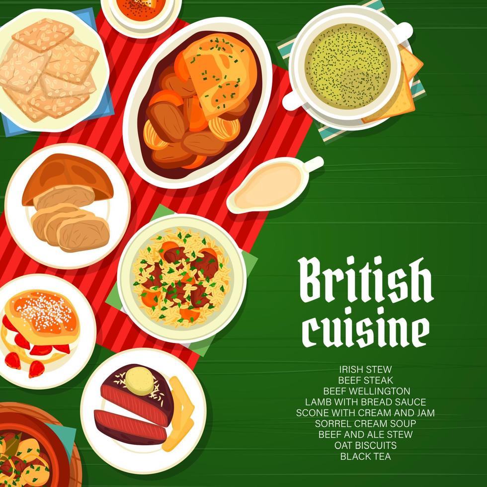 brittiskt kök restaurang meny omslag, vektor