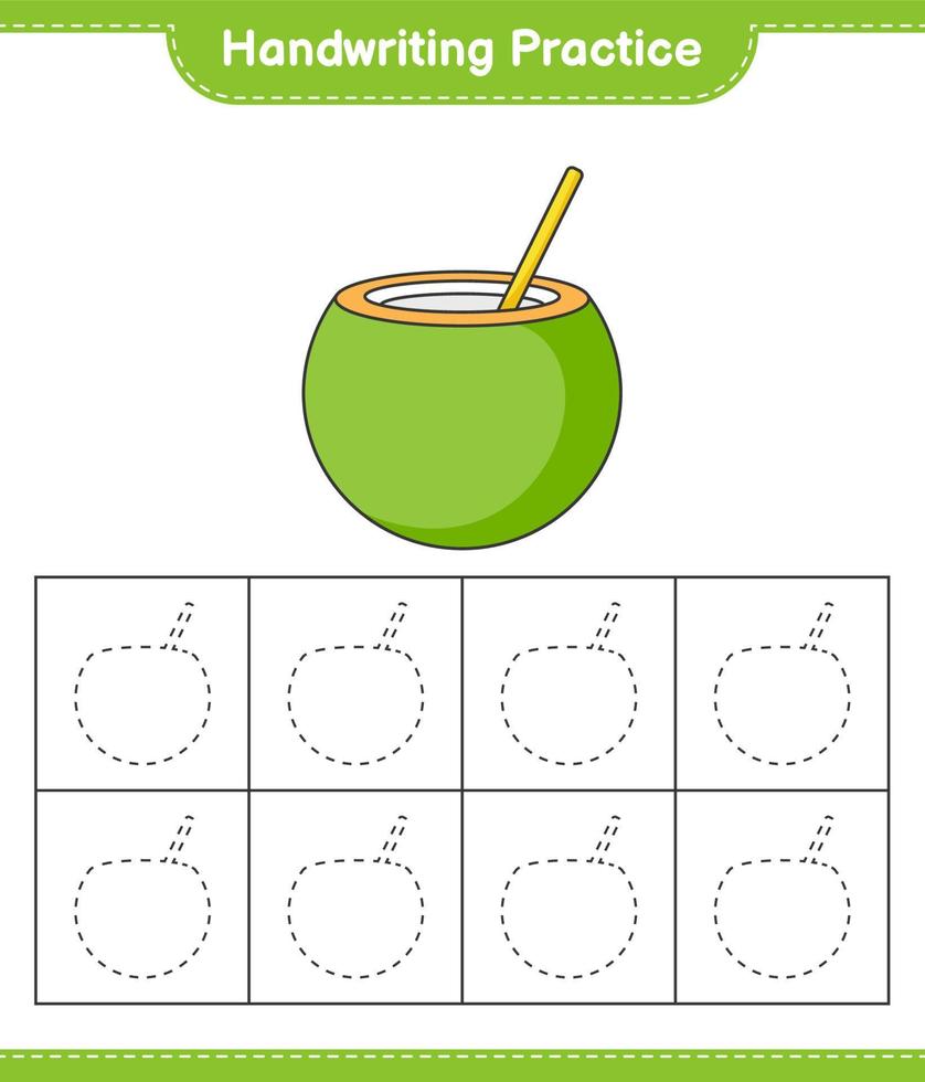 handstil öva. spårande rader av kokos. pedagogisk barn spel, tryckbar arbetsblad, vektor illustration