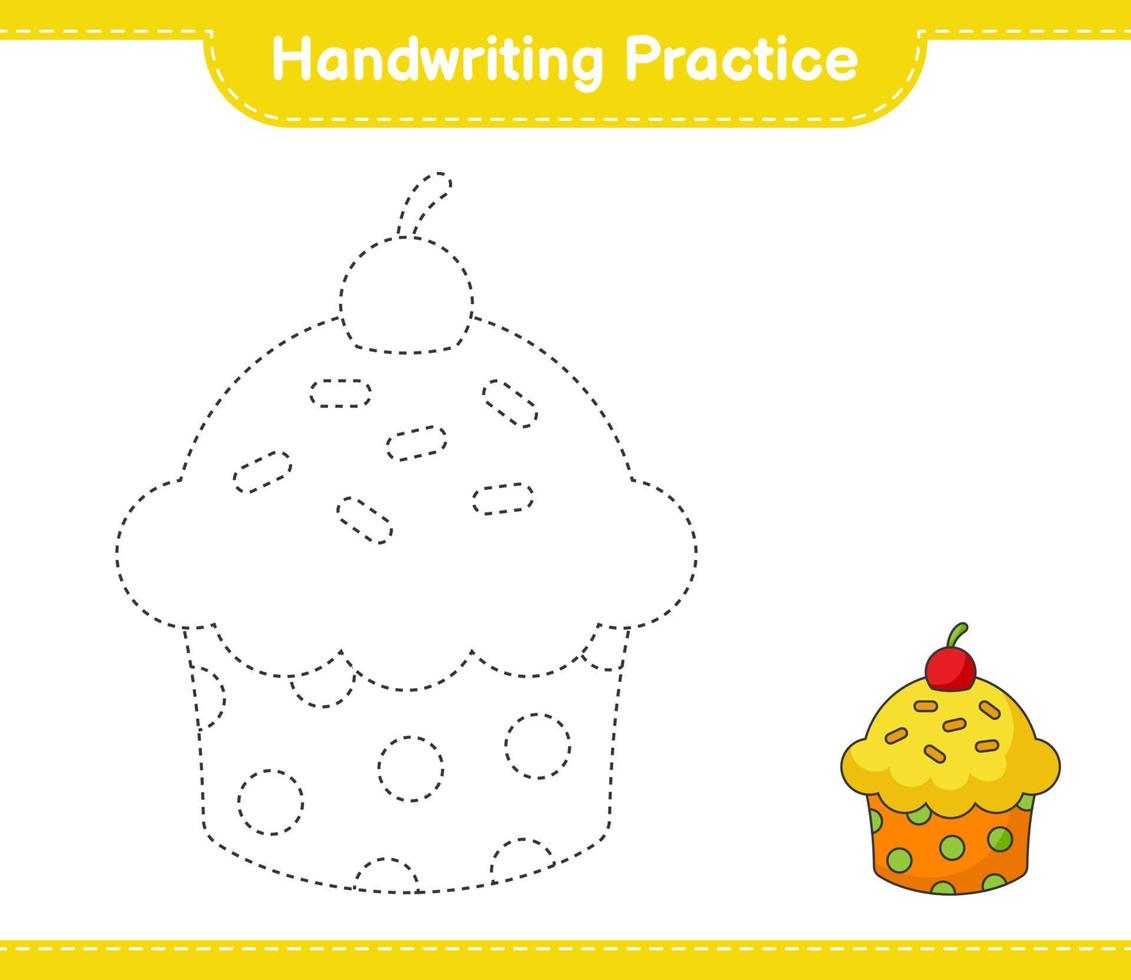 handstil öva. spårande rader av kopp kaka. pedagogisk barn spel, tryckbar arbetsblad, vektor illustration