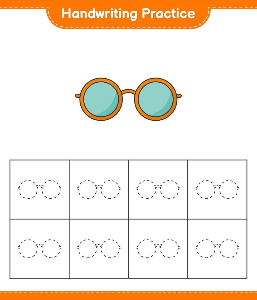 handstil öva. spårande rader av solglasögon. pedagogisk barn spel, tryckbar arbetsblad, vektor illustration
