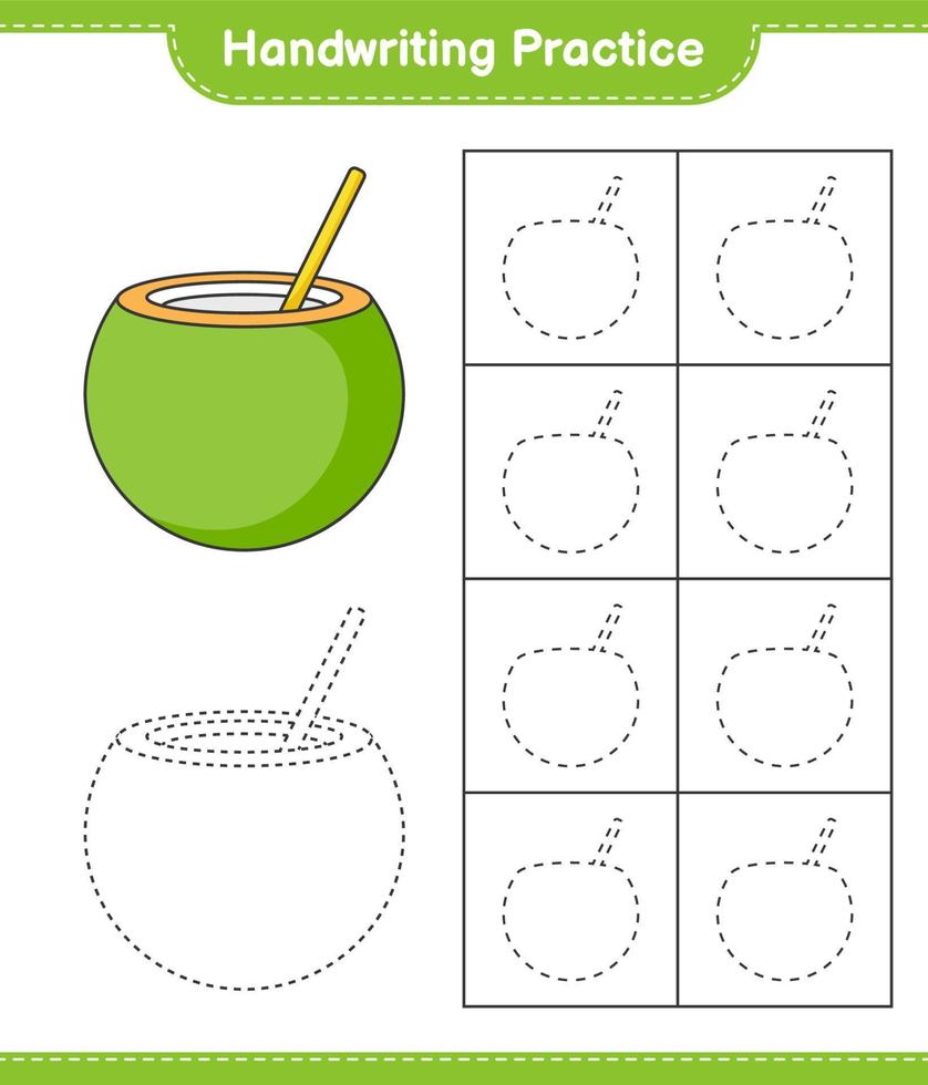 Handschrift üben. Linien der Kokosnuss nachzeichnen. pädagogisches kinderspiel, druckbares arbeitsblatt, vektorillustration vektor