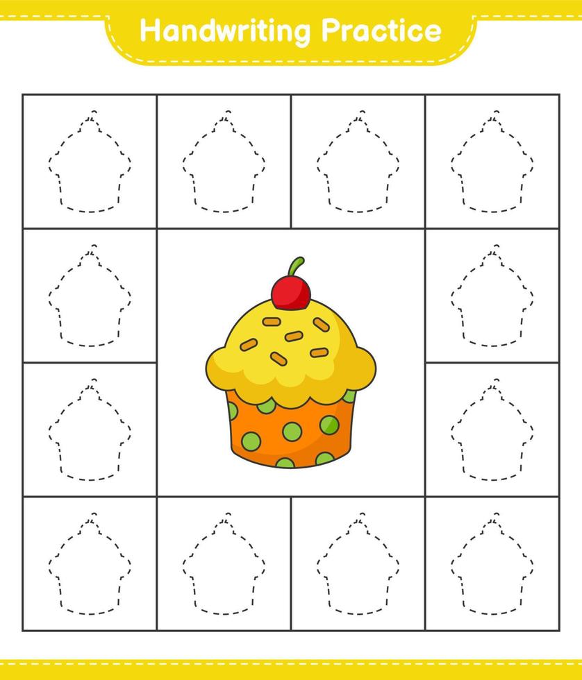 Handschrift üben. Verfolgen von Linien von Cup Cake. pädagogisches kinderspiel, druckbares arbeitsblatt, vektorillustration vektor