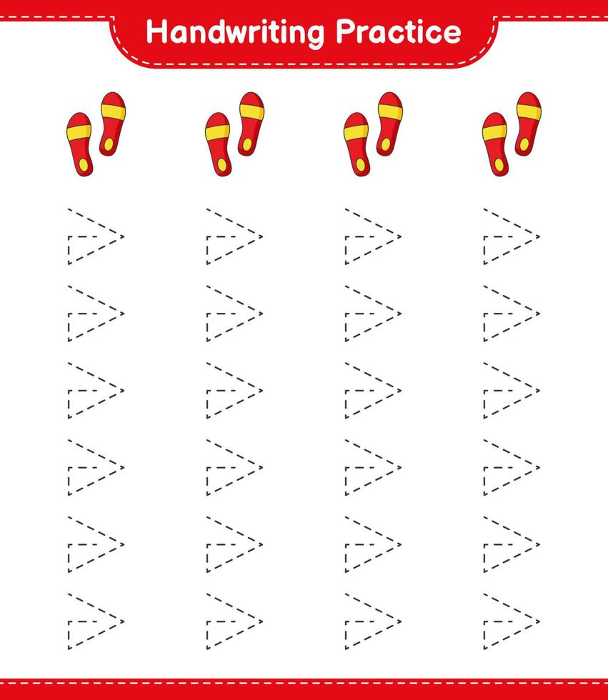 Handschrift üben. Verfolgen von Linien von Flip-Flops. pädagogisches kinderspiel, druckbares arbeitsblatt, vektorillustration vektor