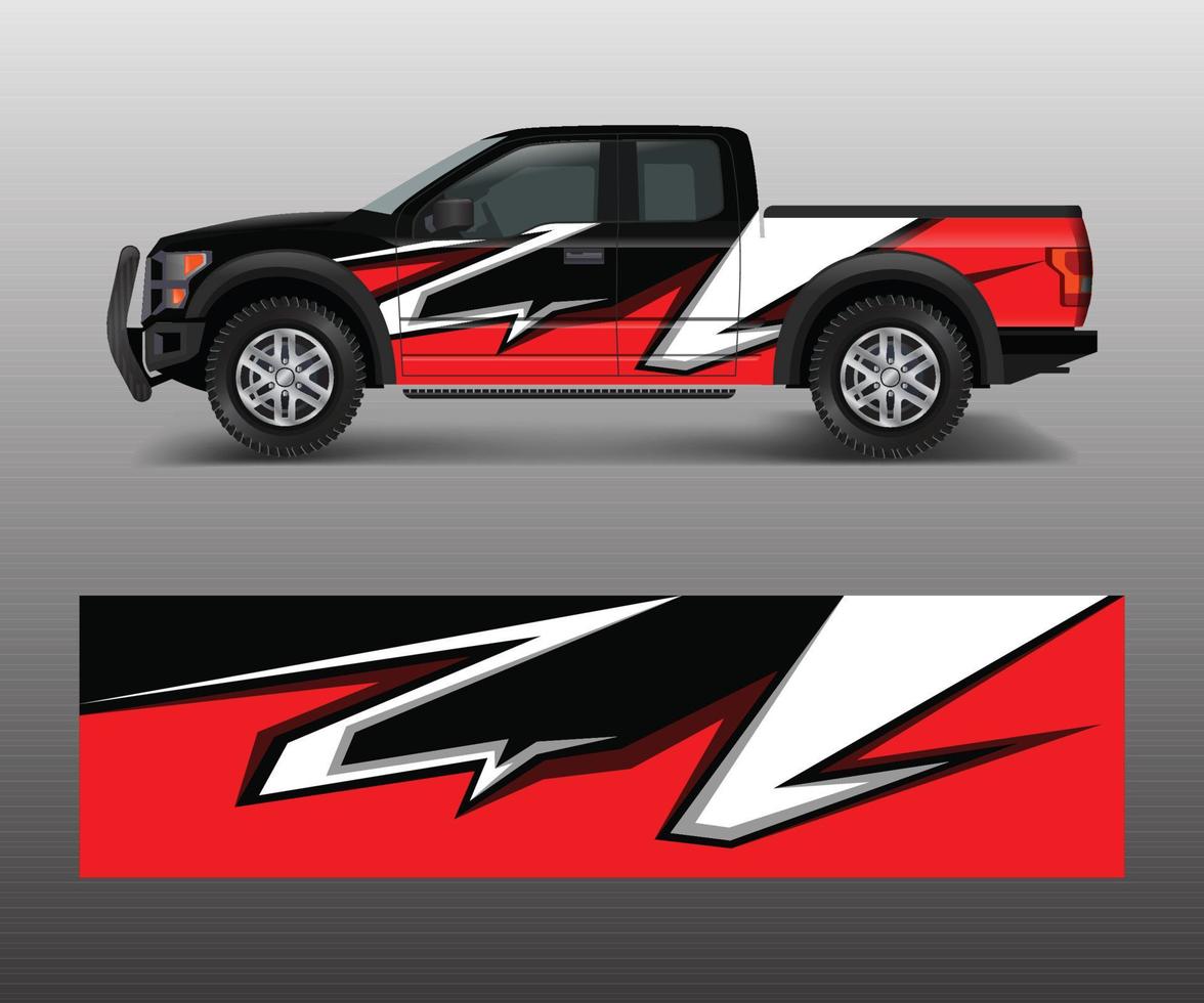 lastbil och lastbil wrap vektor, bil dekal wrap design. grafisk abstrakt randdesign för fordon, race, offroad, äventyr och livbil vektor