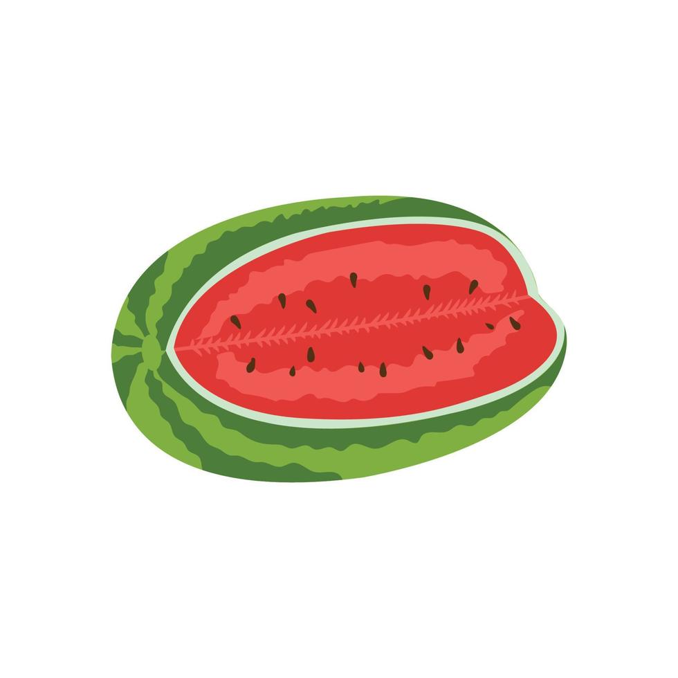 Wassermelone, reifer roter, grüner Stiel, halbiert, geschnittene Beere mit rotem Fruchtfleisch, Vektorillustration vektor