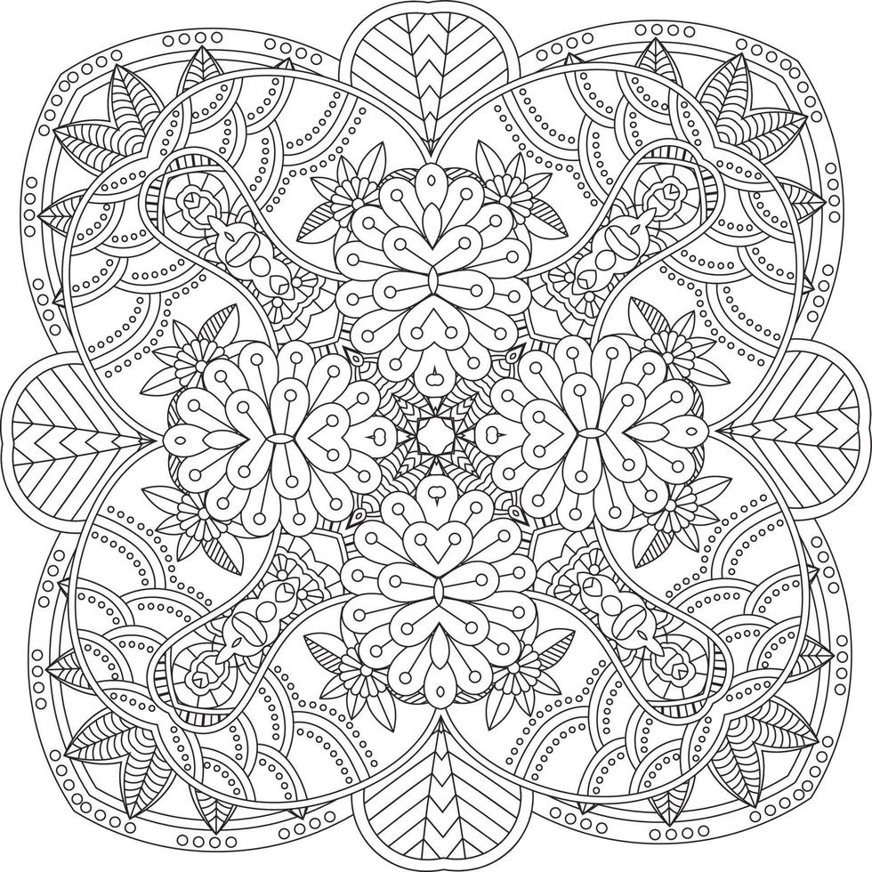 Blumenschmuck im orientalischen Ethnostil, Doodle-Ornament, Umrisshandzeichnung. Malbuch Seite. Blumen-Mandala-Malbuchseite. Malvorlagen für Erwachsene. vektor