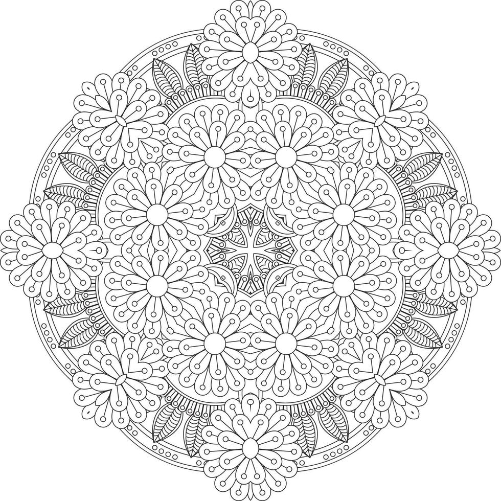 Blumenschmuck im orientalischen Ethnostil, Doodle-Ornament, Umrisshandzeichnung. Malbuch Seite. Blumen-Mandala-Malbuchseite. Malvorlagen für Erwachsene. vektor