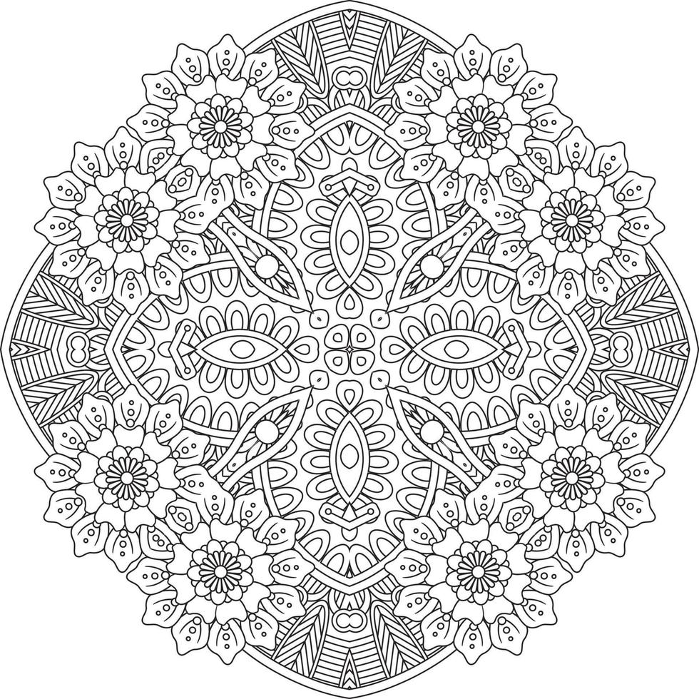 Blumenschmuck im orientalischen Ethnostil, Doodle-Ornament, Umrisshandzeichnung. Malbuch Seite. Blumen-Mandala-Malbuchseite. Malvorlagen für Erwachsene. vektor