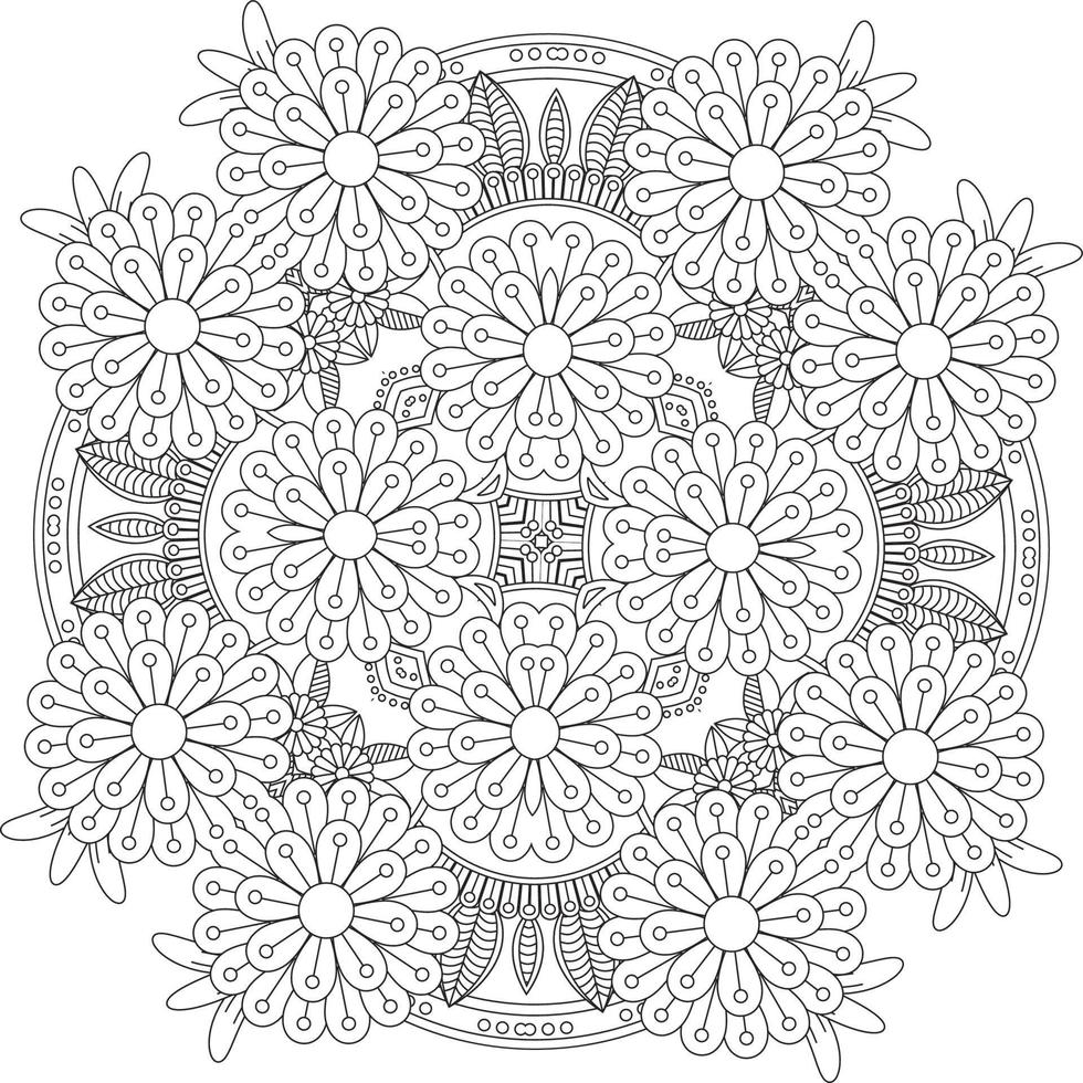 blomma dekorativ prydnad i etnisk orientalisk stil, klotter prydnad, översikt hand dra. färg bok sida. blomma mandala färg bok sida. vuxen färg sida. vektor