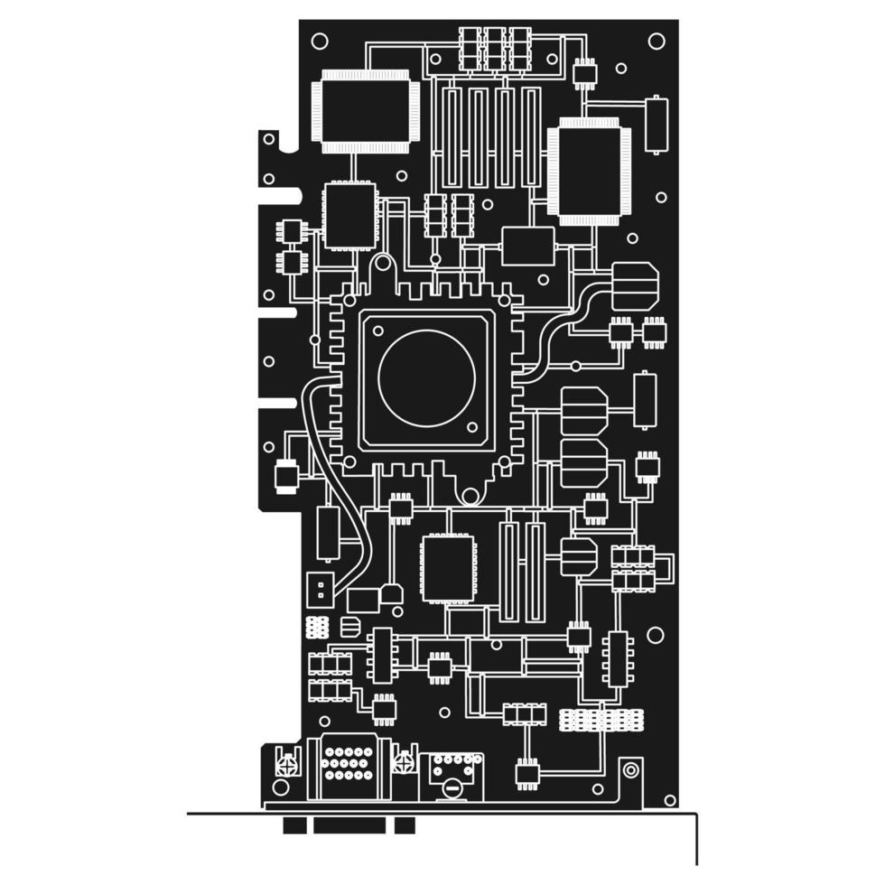 CPU-Chip-Technologie-Vektor digitales elektronisches solides Schwarz. Computer-Prozessor-Illustrationsboard-Symbol und Kommunikations-Tech-Hardware. Mikrochip-Motherboard-Engineering-Datum und Symbol-PC-Core vektor