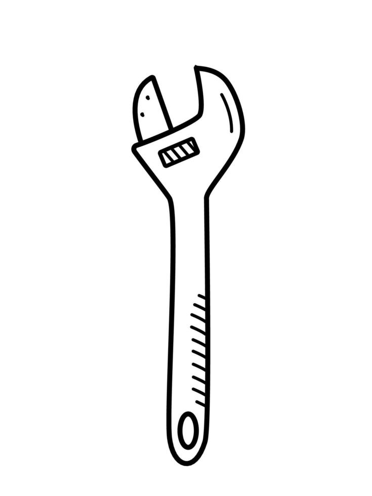 Schraubenschlüssel-Doodle-Vektor, Cartoon-Konstruktionswerkzeug isoliert auf Weiß. vektor