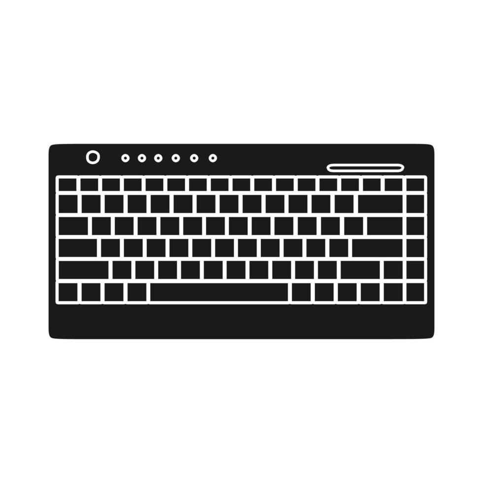 Computer-Tastatur-Technologie-Vektor-Illustration-Ausrüstung schwarz mit Schlüssel und Knopf. Büro Computer Tastatur Gerät Werkzeug PC. Elektronische moderne Objekttastatur isoliertes weißes Symbol. vektor