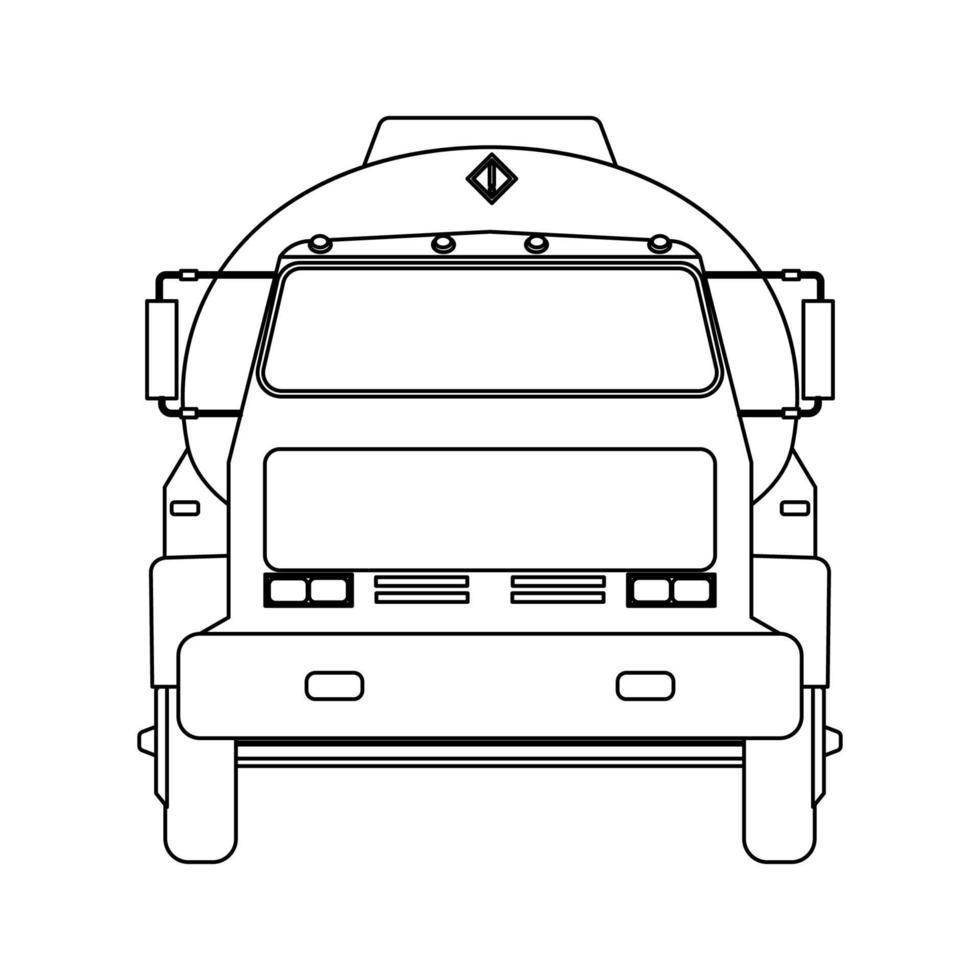 bränsle lastbil transport vektor ikon illustration översikt. fordon transport industri bensin trailer isolerat vit lastbil bil linje tunn