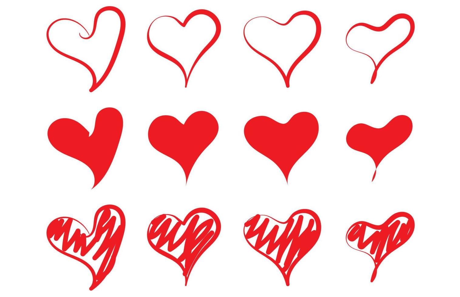 röd kärlek hjärta vektor form ikon hand teckning skiss grafisk element design bakgrund. ritad för hand oärlig tillverkad uppsättning retro dekor konst romantisk bröllop. årgång skriva ut bläck söt samling isolerat symbol