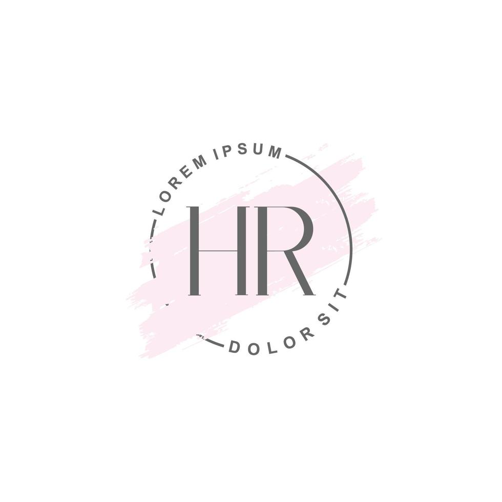 anfängliches hr-minimalistisches logo mit pinsel, anfängliches logo für unterschrift, hochzeit, mode, schönheit und salon. vektor