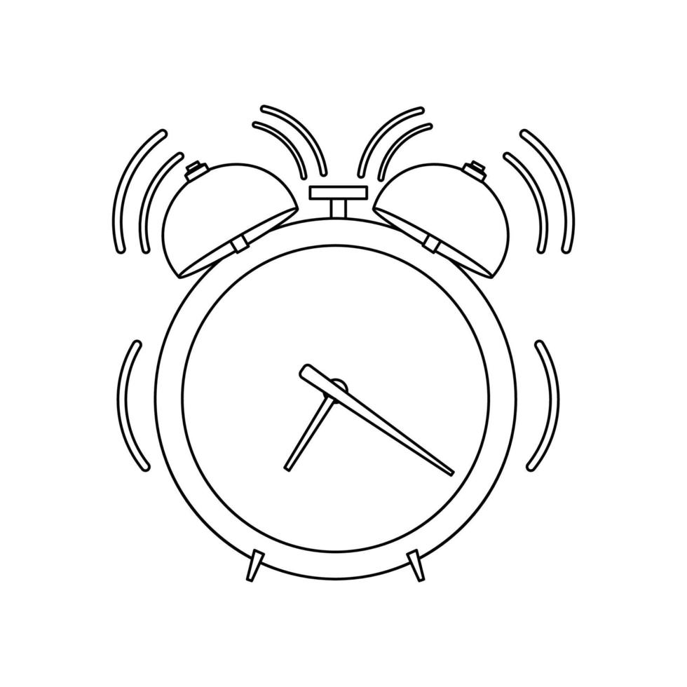 Wecker Vektor Vorderansicht flache Symbollinie. arbeitszeit retro roter runder erinnerungsumriss