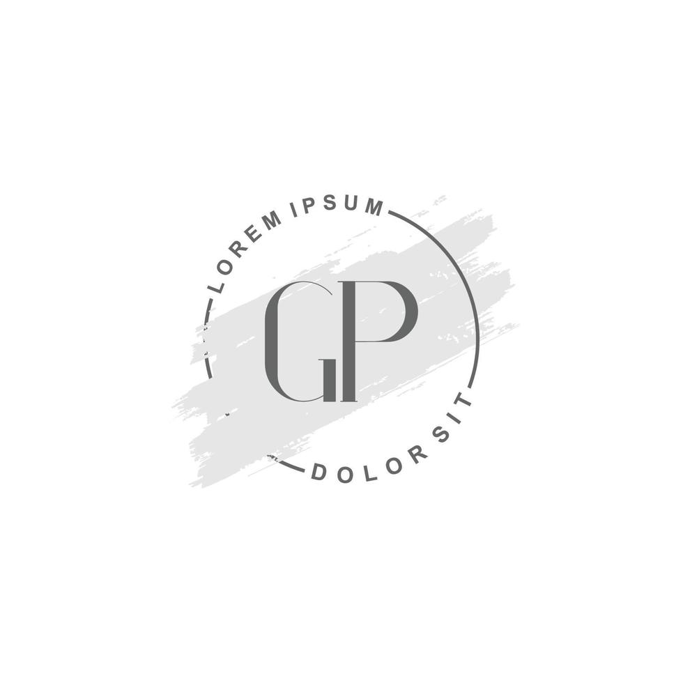 anfängliches gp-minimalistisches logo mit pinsel, anfängliches logo für unterschrift, hochzeit, mode, schönheit und salon. vektor