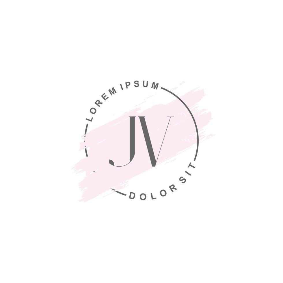 anfängliches jv-minimalistisches logo mit pinsel, anfängliches logo für unterschrift, hochzeit, mode. vektor