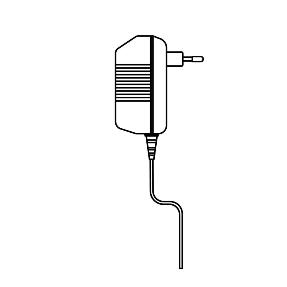 elektrisk plugg vektor ikon energi kraft teknologi illustration tecken översikt. Utrustning elektrisk plugg med kabel- symbol förbindelse isolerat vit design linje tunn. platt svart Spänning enkel enhet