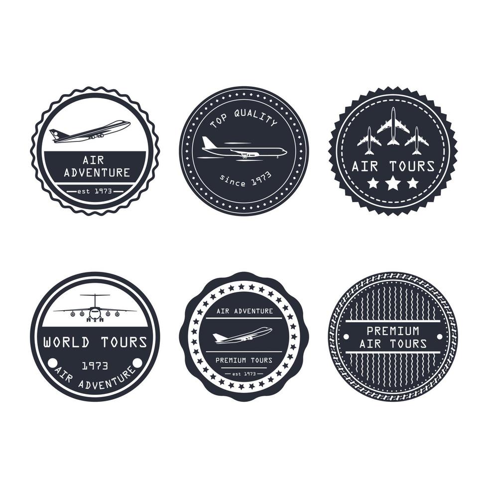 Flugreise-Vektor-Abzeichen Flugzeugreise-Business-Design. Symbol für Tourismusreisen Reiseetikett. Urlaub Emblem Aviation Airline Adventure Aufkleber. Einfaches Logo festlegen vektor