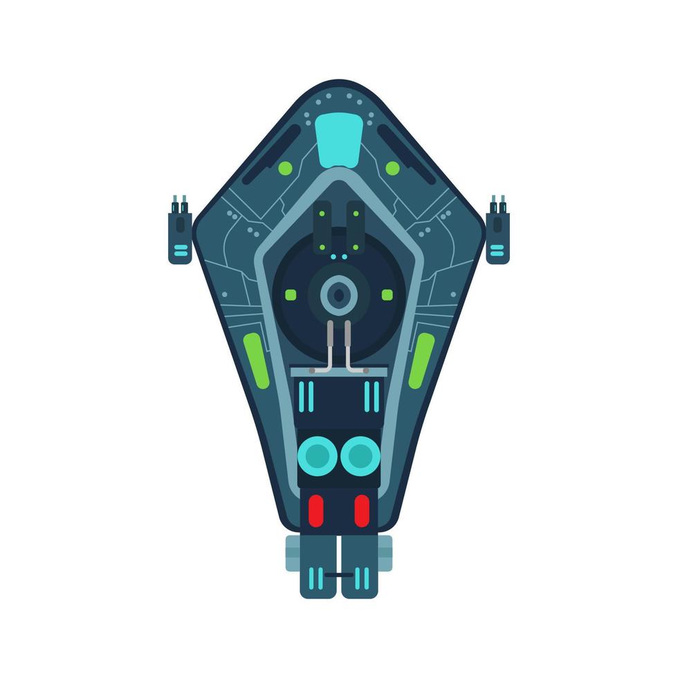Raumschiff Draufsicht Vektorsymbol Rakete Technologie Shuttle. karikatur zukünftiger ufo-galaxienkosmos. Fantasy-Alien-Orbit-Booster vektor