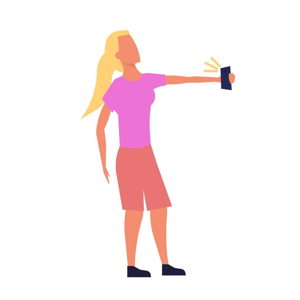 Frau machen Selfie-Vektor-Illustration. Fotoporträtfrau am Telefon- und Smartphonelebensstil. Selbstkamera und Telefongesichtsfreund. lächelndes Symbol für soziale Gerätekommunikation und Fotografie vektor