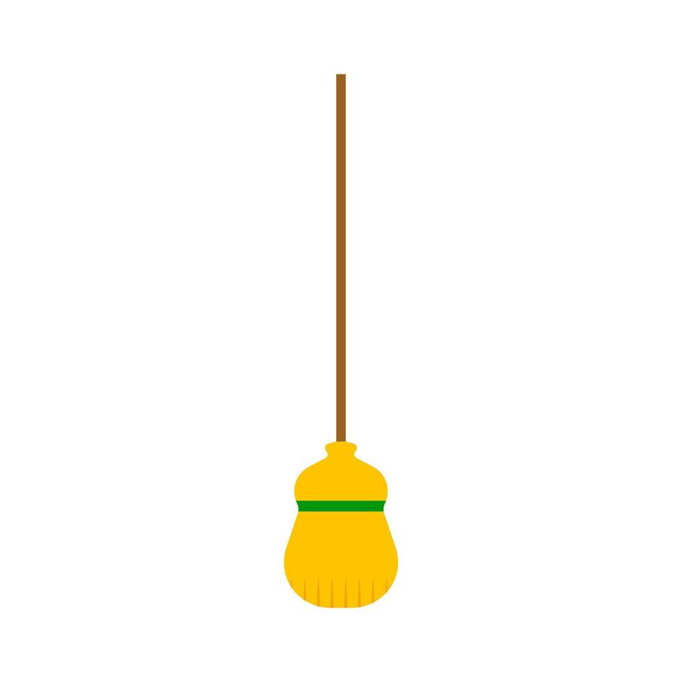 kvast Utrustning verktyg worl hushållsarbete inhemsk. trä gul hantera vektor platt ikon kvasten
