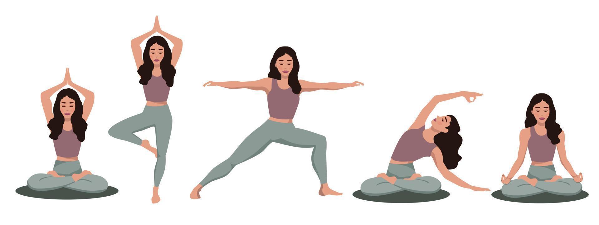 Yoga-Kurse, zu Hause meditieren. Vektor. vektor
