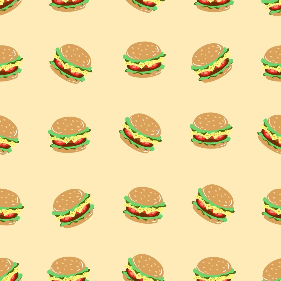 nahtloses Muster mit Burger. hand gezeichnet von fast-food-illustration. hintergrund für restaurant, menü, streetfood, café vektor