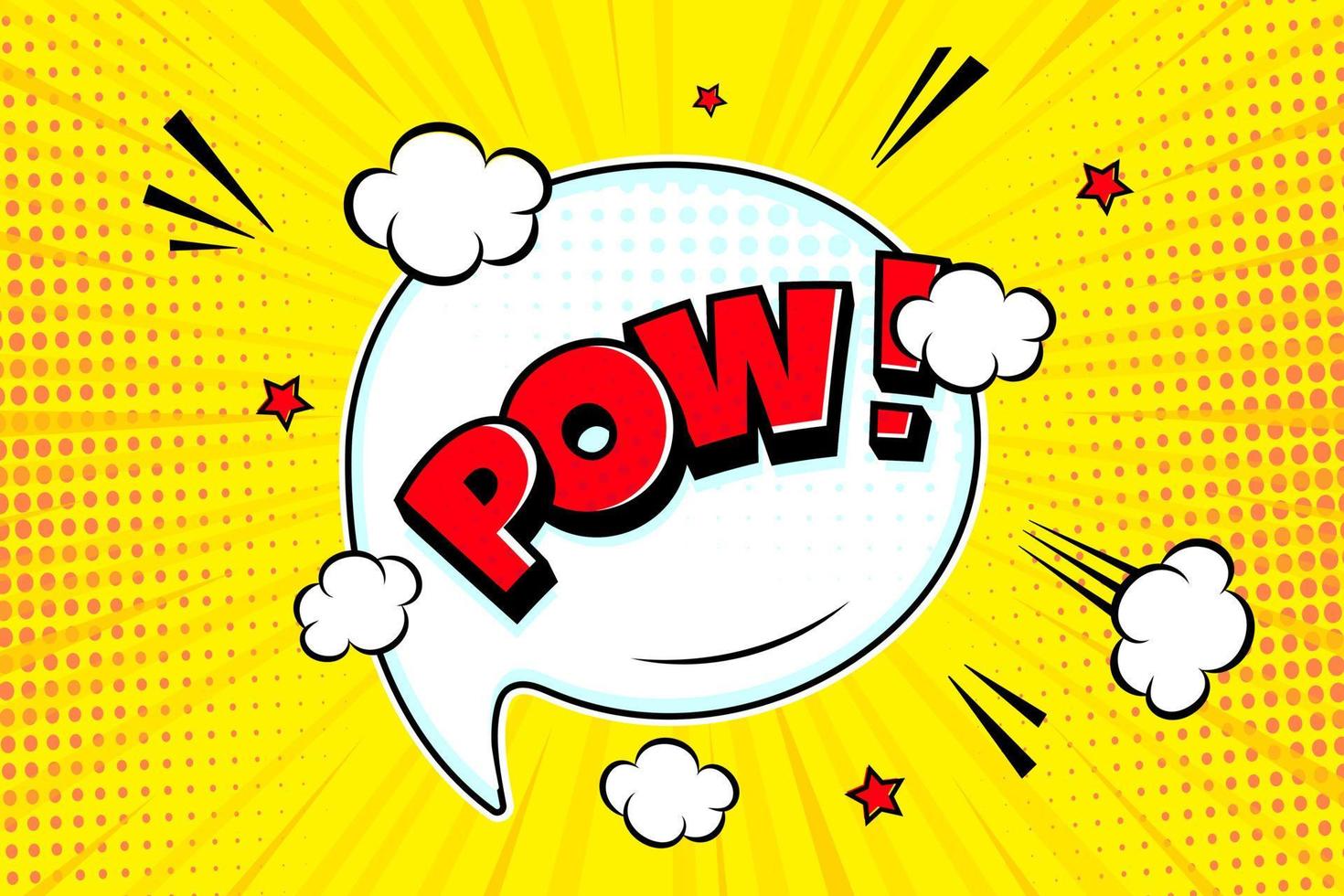 pow Comic-Sprechblase Halbtonschattentextausdruck Retro-Comic-Stil flaches Design. vektor